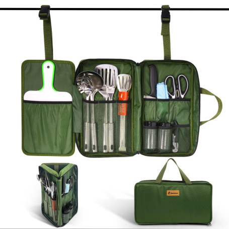 Set de Cuisine Camping E EASTSTORM - 12 Ustensiles en Acier Inoxydable pour Aventures en Plein Air