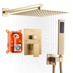 Ensemble de Robinetterie de Douche VEVOR avec Pommeau Carré et Douchette à Main - Or Brossé