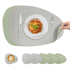 Set de Table Lavable KitchenBoss - 6 Sets Antidérapants en Plastique Vert et Gris