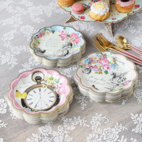 Assiettes en Papier Jetables Alice au Pays des Merveilles - Lot de 60 pour Tea Party