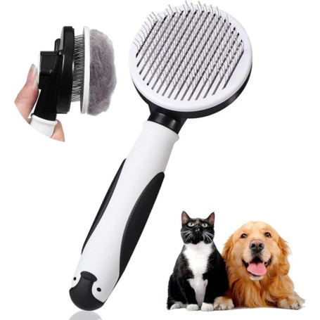 Brosse Autonettoyante Vinabo pour Chiens et Chats - Élimination Facile des Poils Morts