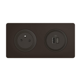 Prise Électrique Murale Céliane Noir avec Double Chargeur USB Type A+C