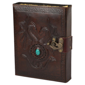 Carnet Vintage OVERDOSE Deckle Double Dragon en Cuir - Journal de Voyage 6x8 pouces