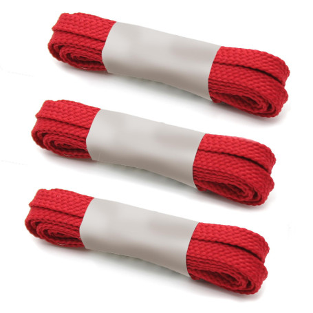 Pack de 3 Lacets Plats Rouges pour Baskets et Bottes - 1200 x 5 mm