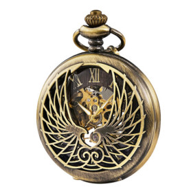 Montre de Poche Mécanique TREEWETO avec Chiffres Romains et Ailes d'Aigle - Bronze