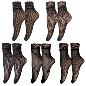 Lot de 5 paires de chaussettes résille sexy en dentelle noire pour femmes