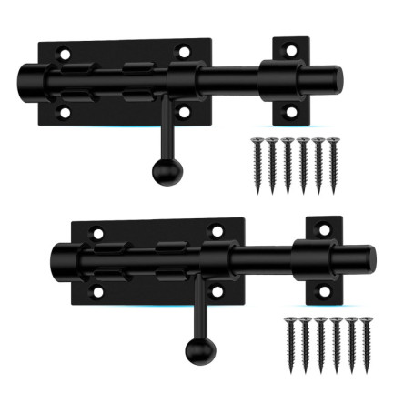 Lot de 2 loquets coulissants en acier inoxydable pour portes et fenêtres - Noir