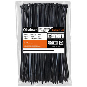 Colliers de Serrage en Nylon Oksdown - Lot de 100 Attaches Câbles Noires 150 mm