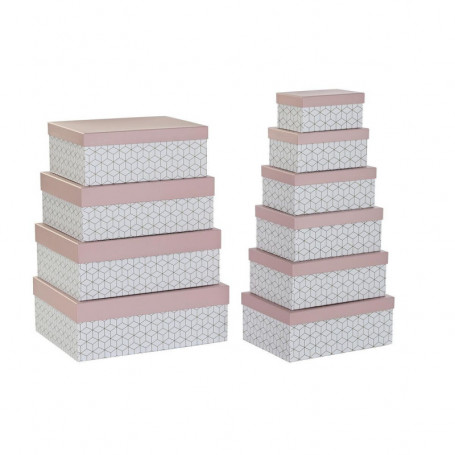 Jeu de Caisses de Rangement Empilables DKD Home Decor Rose clair Carton 93,99 €