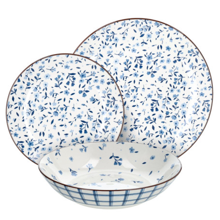 Service de Vaisselle Tognana Cottage 18 Pièces en Porcelaine Bleue pour 6 Personnes