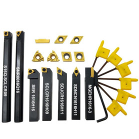 Set d'Outils de Tournage 21 Pièces avec Plaquettes en Carbure