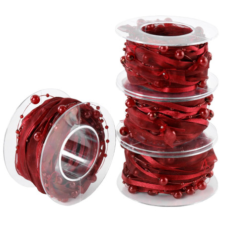 Lot de 4 Rubans en Satin et Organza Bordeaux pour Décoration et Artisanat