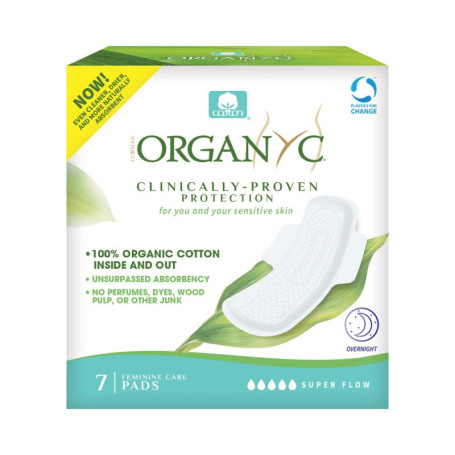 Serviettes Hygiéniques Organyc Nuit Extra Longue en Coton Bio - Pack de 7