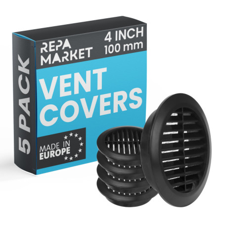 Lot de 5 Grilles d'Aération Noires 100 mm avec Moustiquaire - Repa Market