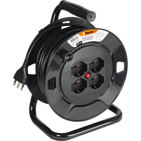 Enrouleur de Câble Bticino S2620 - Rallonge Électrique 20m avec 4 Prises Schuko