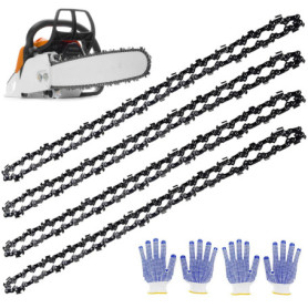 Lot de 4 chaînes de tronçonneuse Nizirioo avec gants - 35 cm