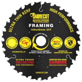 Lame de Scie Circulaire SabreCut 160mm 24 Dents pour Bois et MDF