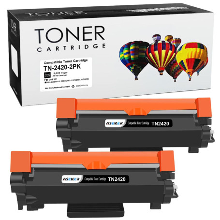 Pack de 2 Cartouches de Toner Noir Compatible TN-2420 pour Imprimantes Brother