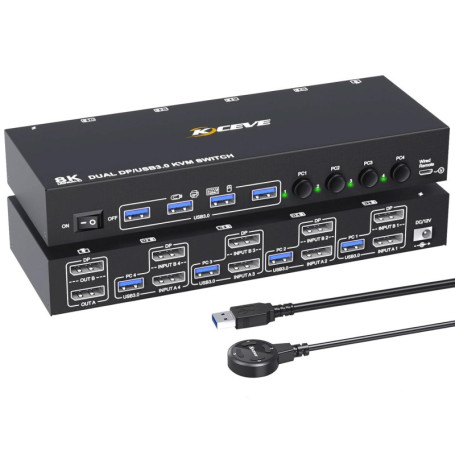 Commutateur KVM DP 4 Ordinateurs 2 Moniteurs - KCEVE USB 3.0 4K