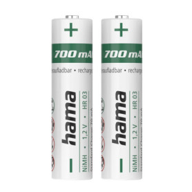 Hama Lot de 2 Piles Rechargeables AAA NiMH 700 mAh - Charge Rapide et Faible Autodécharge