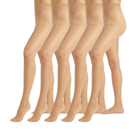 Pack de 5 Paires de Collants Voile Brillants Femme - 15 DEN - Naturel et Noir