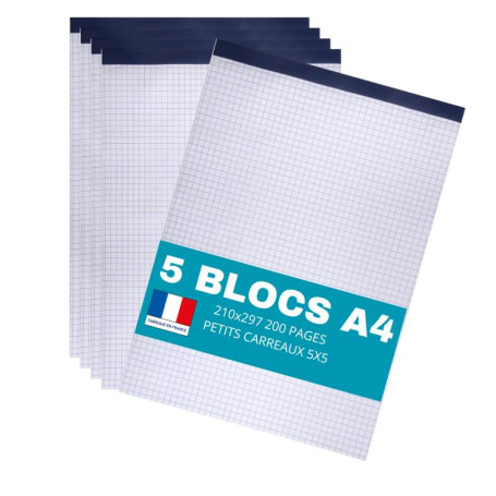 Lot de 5 Bloc-Notes A4 Petits Carreaux 5mm - Hamelin