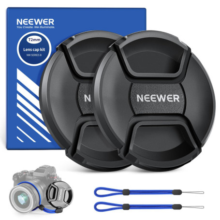 Kit de 2 Bouchons d'Objectif 72mm avec Sangles et Chiffons de Nettoyage - NEEWER