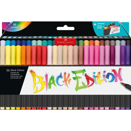 Faber-Castell Black Edition - Étui de 50 Feutres Pinceau Multicolores