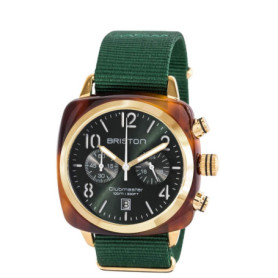 Montre BRISTON Clubmaster Classic Acétate Chronographe Or/Vert Anglais