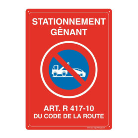 Panneau de Signalisation Prépercé Stationnement Gênant - PVC Rigide 150x210 mm
