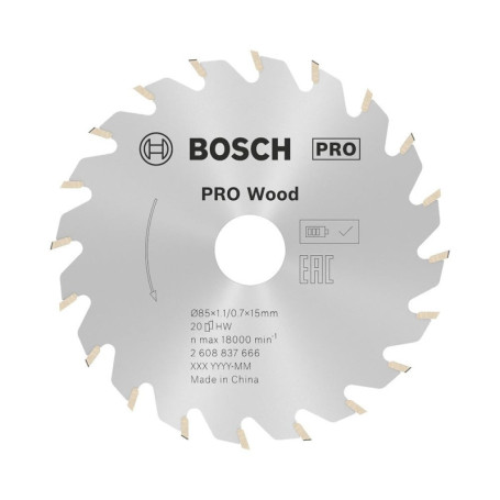 Lame de Scie Circulaire Bosch PRO Wood pour Bois - 85 mm, 20 Dents