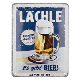 Plaque Murale Rétro en Métal - Sourire et Bière - 15 x 20 cm