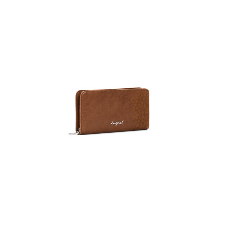 Porte-Monnaie Long en Cuir Marron avec Broderies Desigual
