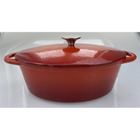 Cocotte Ovale Rouge Dégradé 31 cm avec Couvercle Inox