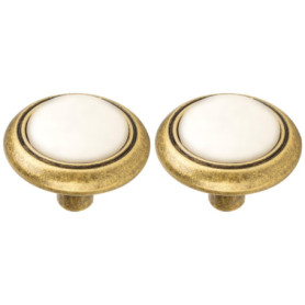 Boutons de Tiroir Vintage en Laiton et Porcelaine - Lot de 2