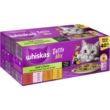 Whiskas Tasty Mix Chef's Choice - Nourriture Humide pour Chats Adultes, 40 Sachets de 85 g