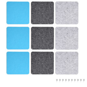 Tableau Mémo en Feutre Navaris - Lot de 9 Carrés Décoratifs Turquoise et Gris