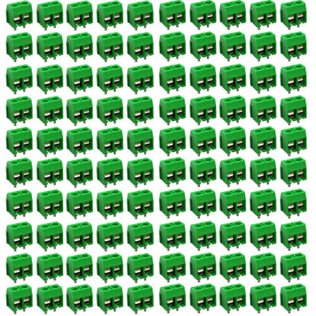 100PCS Connecteurs à Vis pour PCB - Bornier 2 Broches 5mm Vert