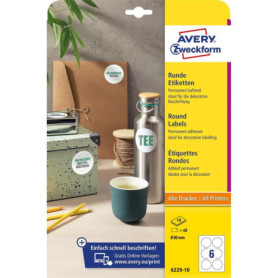 Étiquettes Rondes Autocollantes Avery Zweckform - 60 Pastilles Adhésives Ø 80 mm
