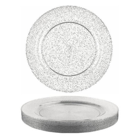 Set de 6 Assiettes en Plastique Argentées Réutilisables Ø23 cm