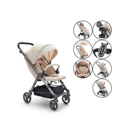 Poussette Pliante Twistshake 7 en 1 pour Bébé - Beige avec Accessoires