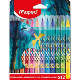 Maped Feutres Dragon - 12 Couleurs Vives Lavables pour Coloriage