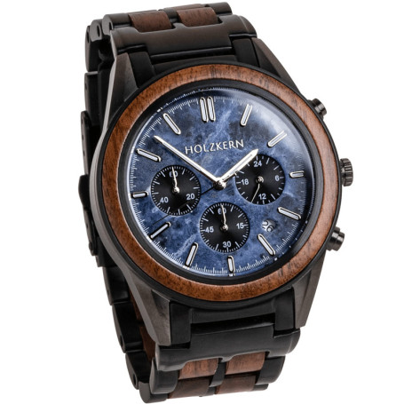 Montre Chronographe Homme Holzkern Universe - Marbre Bleu et Bois de Noyer