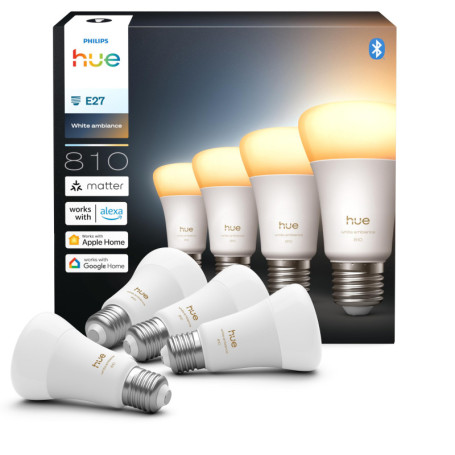 Philips Hue Ampoule LED Connectée E27 - Pack de 4, Blanc Ambiance, 6W