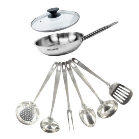 Set de Cuisine Fackelmann Eterna - Poêle 24 cm en Inox avec Couvercle et Ustensiles