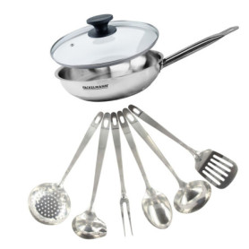 Set de Cuisine Fackelmann Eterna - Poêle Inox 28 cm avec Couvercle et Ustensiles