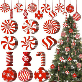 Hitchuey Lot de 36 Décorations de Noël en Bois - Canes à Sucre et Menthe