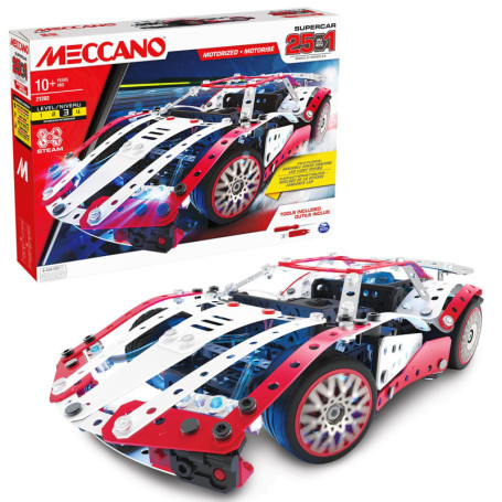 Coffret de Construction Meccano Supercar 25 en 1 - 347 Pièces avec Moteur et LED