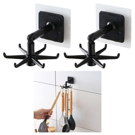 Support Ustensiles de Cuisine Rotatif 360° - Lot de 2 Crochets Sans Perçage