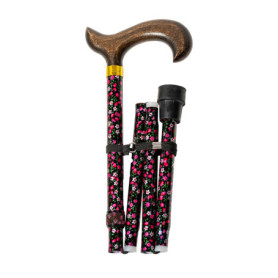 Béquille pliante en aluminium avec finition fleur et poignée en bois